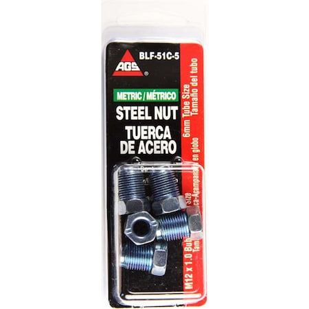 Ags Steel Tube Nut, 6mm M12x1.0 Bubble, 5/card, PK5 BLF-51C-5